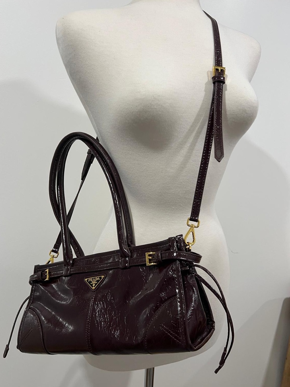 Dark Brown Patent Leather Designer Shoulder Bag